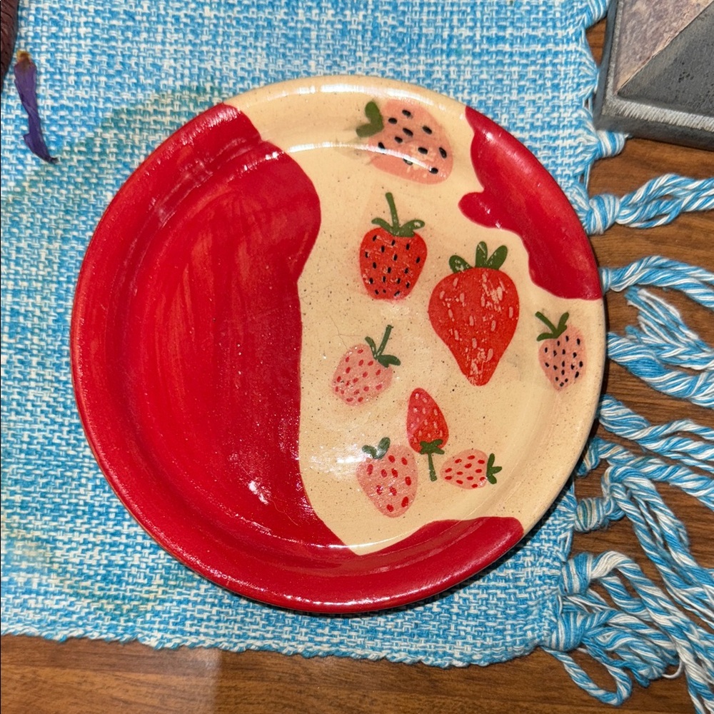 Red and Cream Strawberry Plate